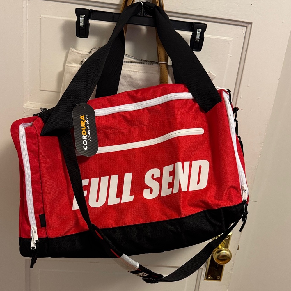 Full send Red and Black Duffel Bag